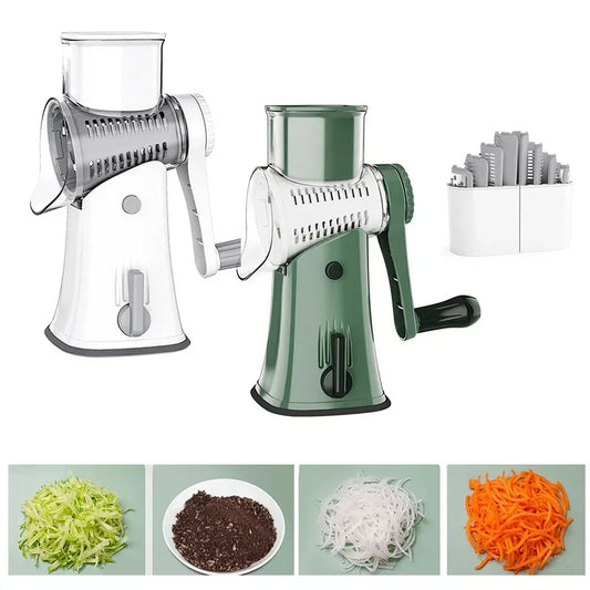 Manual Drum Grater With 10 Removable Blades.