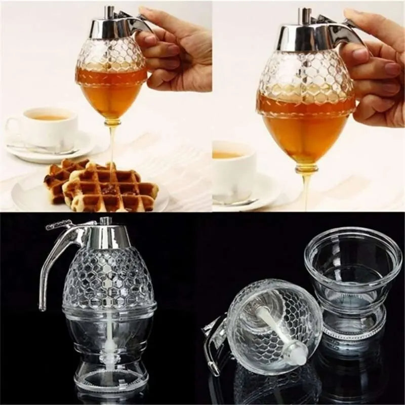 Diamond Shaped Glass Honey Dispenser.