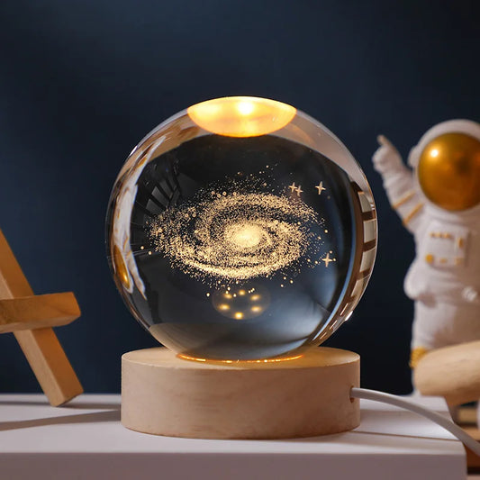 6cm 3D Crystal Glass Planet LED Night Light with Laser