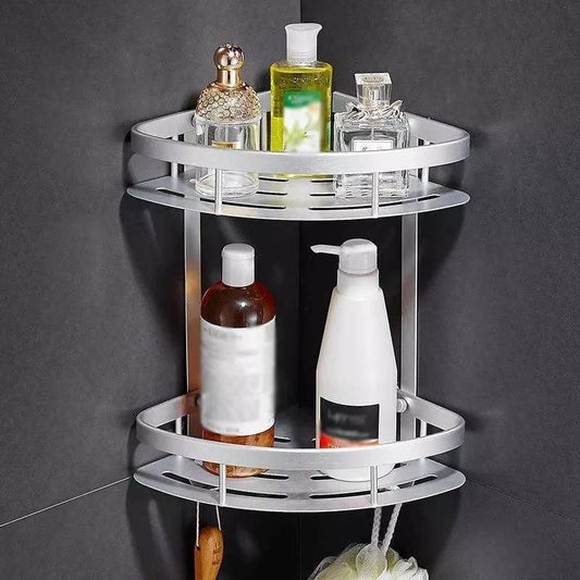 2 Layer Aluminium Steel Corner Bathroom Shelf