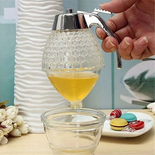 Diamond Shaped Glass Honey Dispenser.