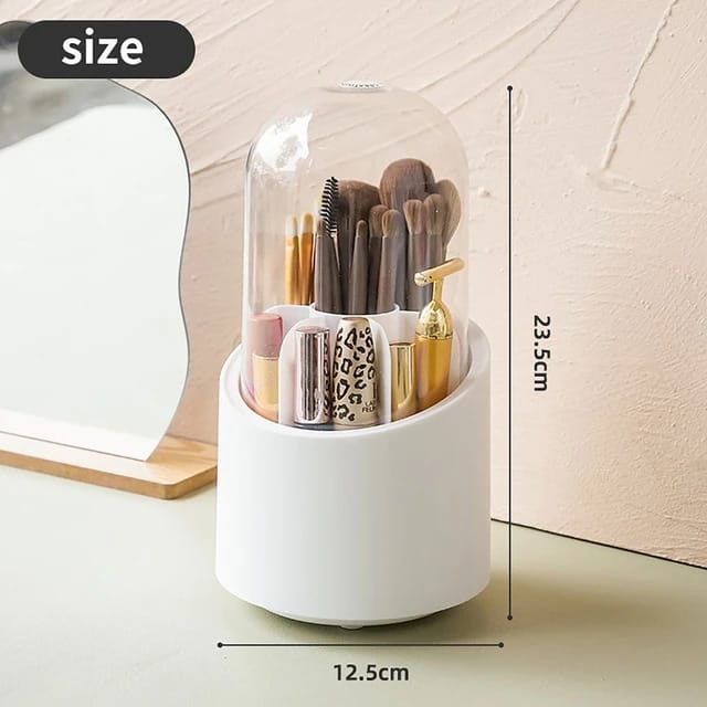 360° Rotating Makeup Brush Storage Unit Box Portable Desktop Cosmetic Organizer