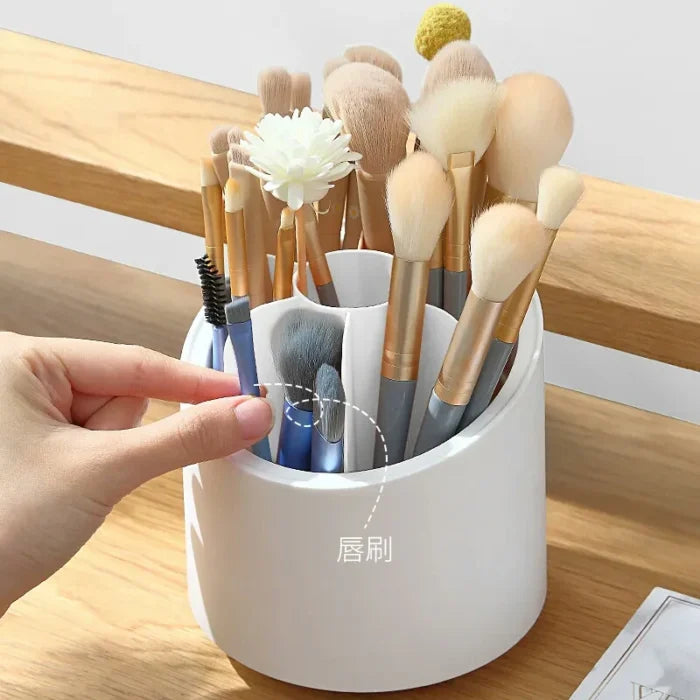 360° Rotating Makeup Brush Storage Unit Box Portable Desktop Cosmetic Organizer