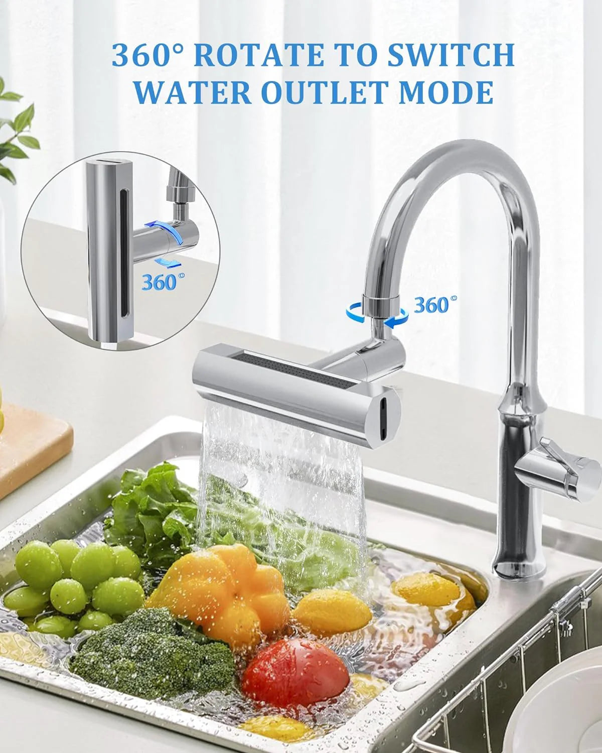 Kitchen Sink Splash Filter, 360° Rotation, 4 Modes