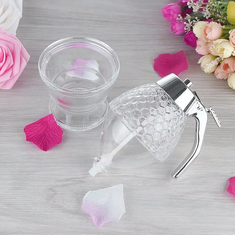 Diamond Shaped Glass Honey Dispenser.