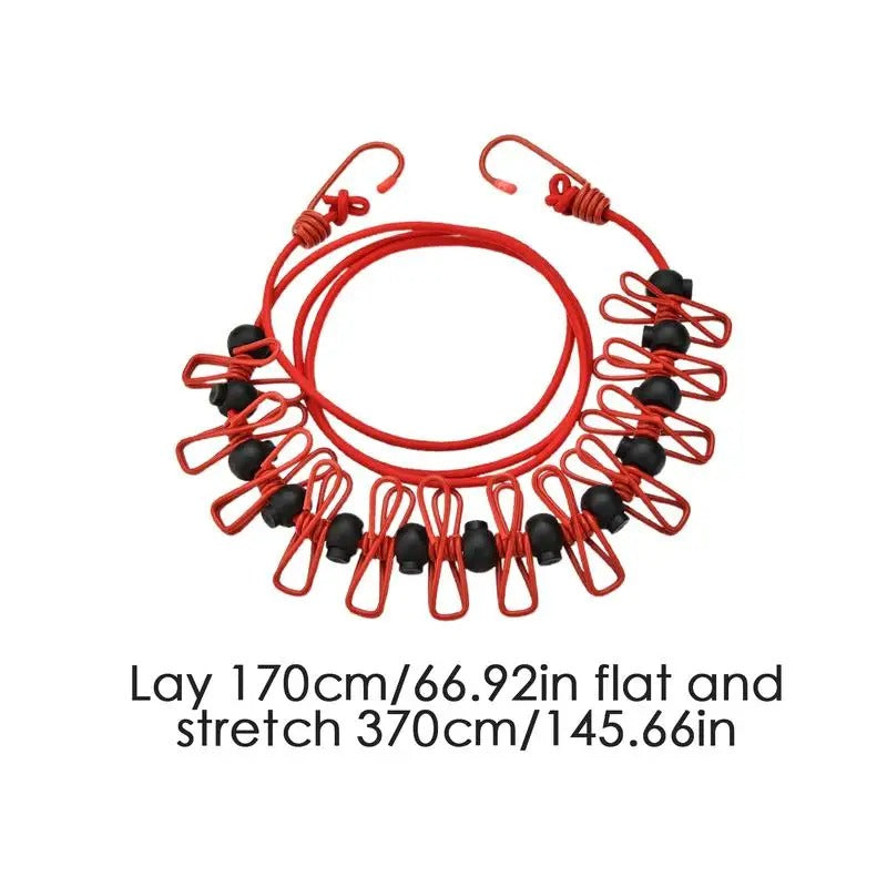 12 Clips Elastic Laundry Rope