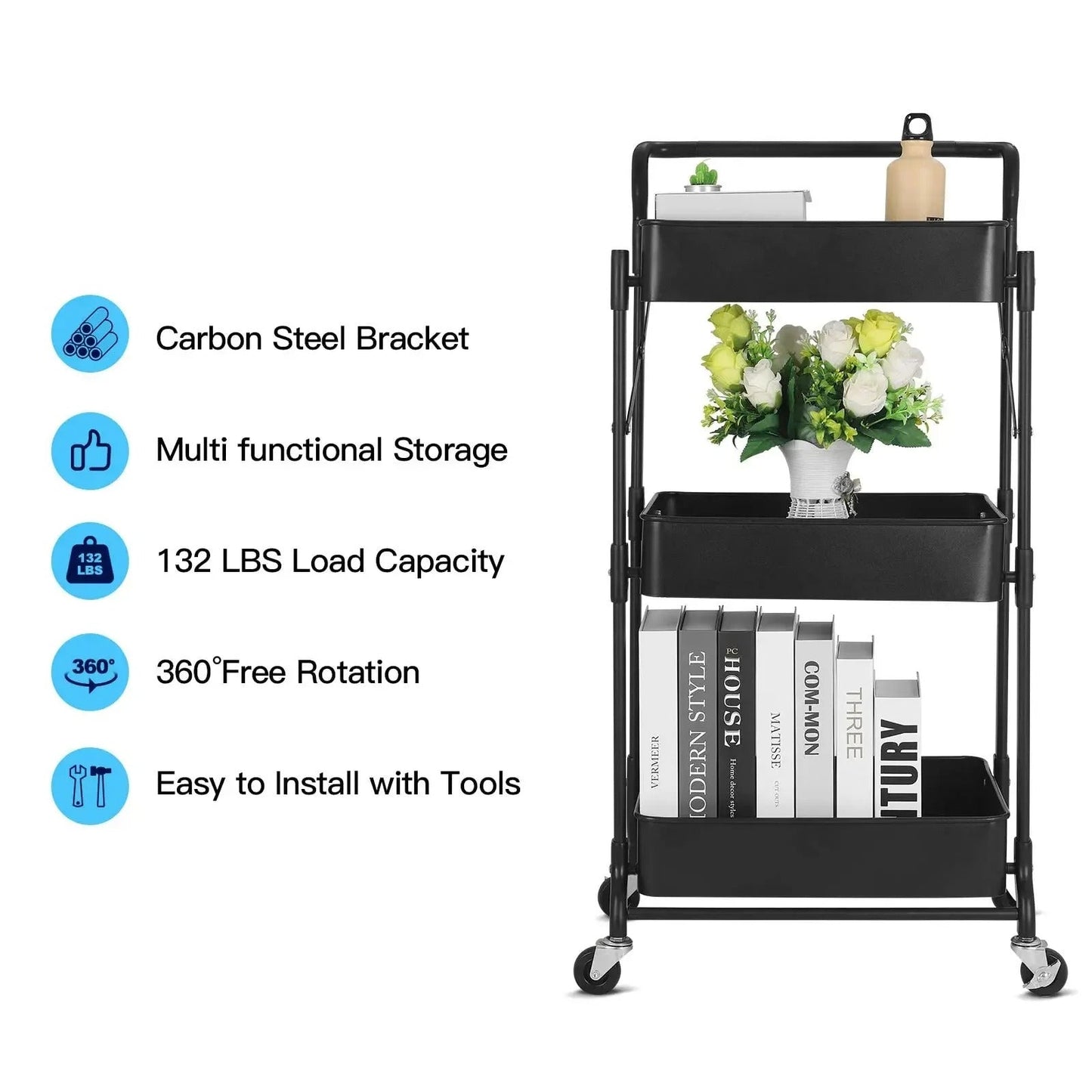 3 Tier Kitchen Shelf Folding Trolley