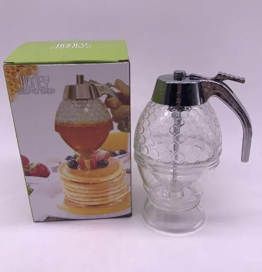 Diamond Shaped Glass Honey Dispenser.