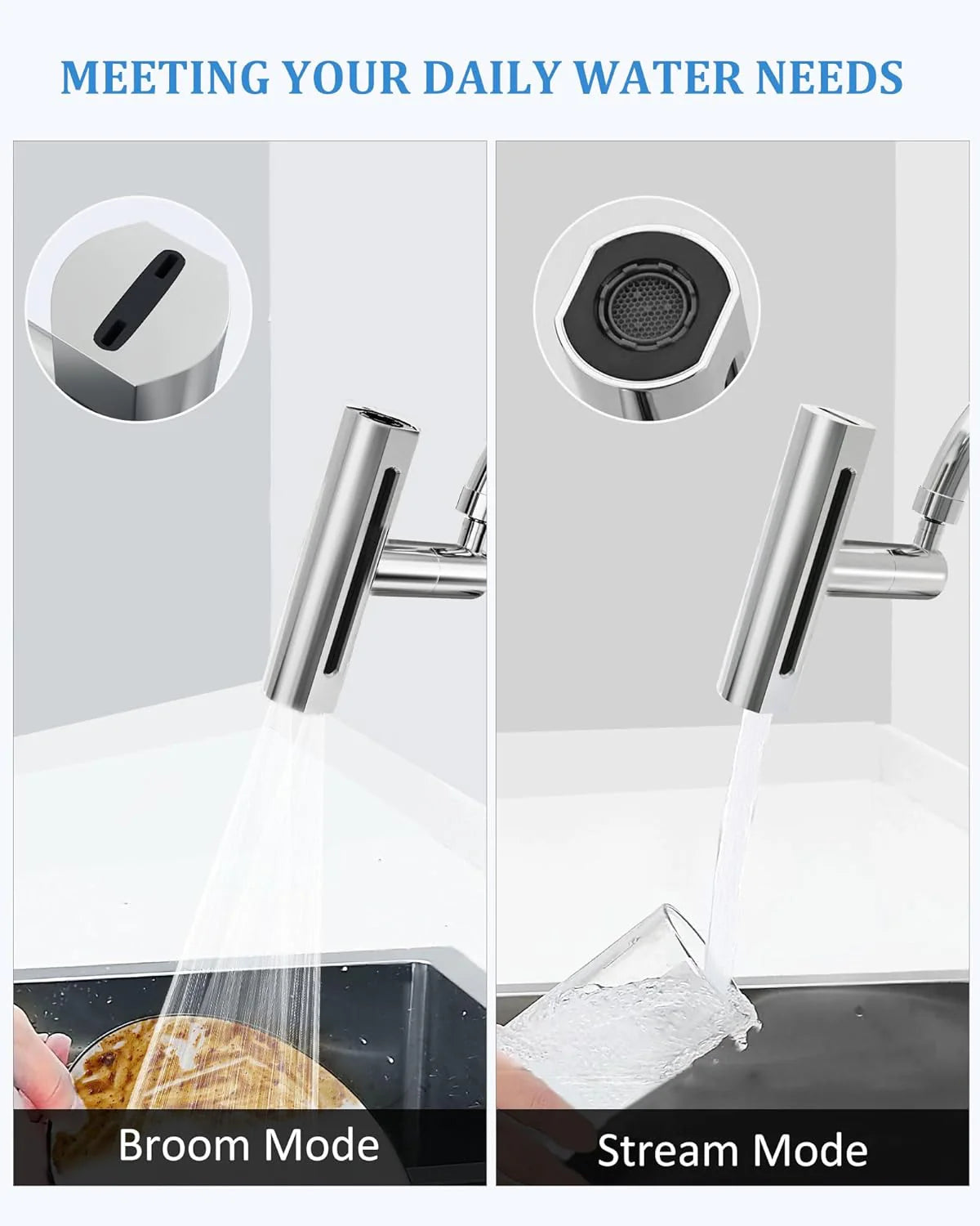 Kitchen Sink Splash Filter, 360° Rotation, 4 Modes