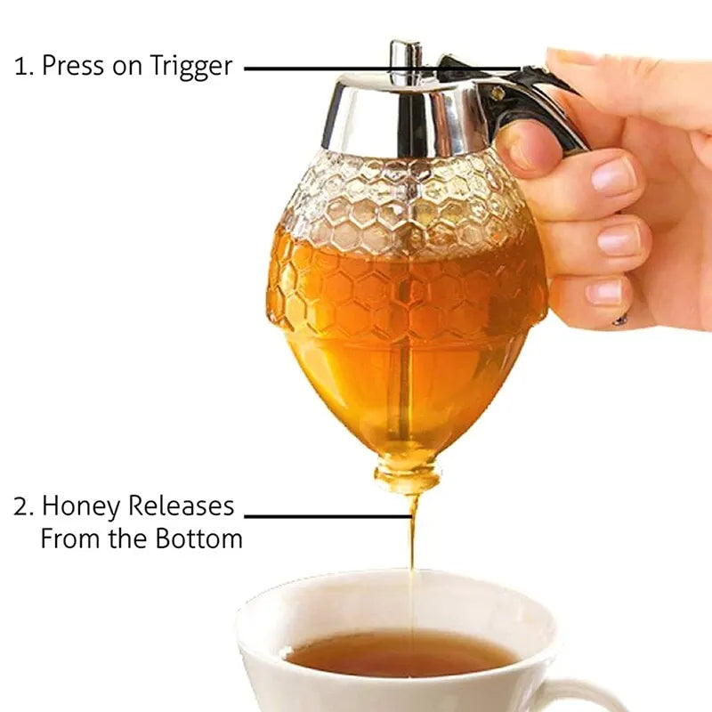 Diamond Shaped Glass Honey Dispenser.