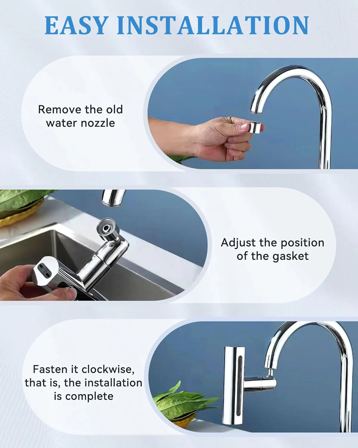 Kitchen Sink Splash Filter, 360° Rotation, 4 Modes