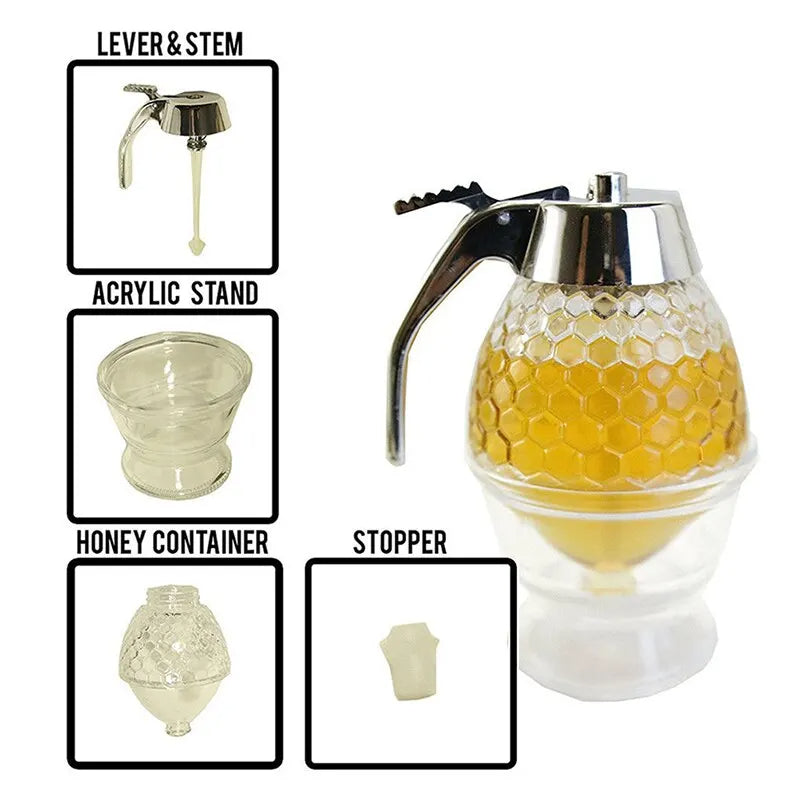 Diamond Shaped Glass Honey Dispenser.