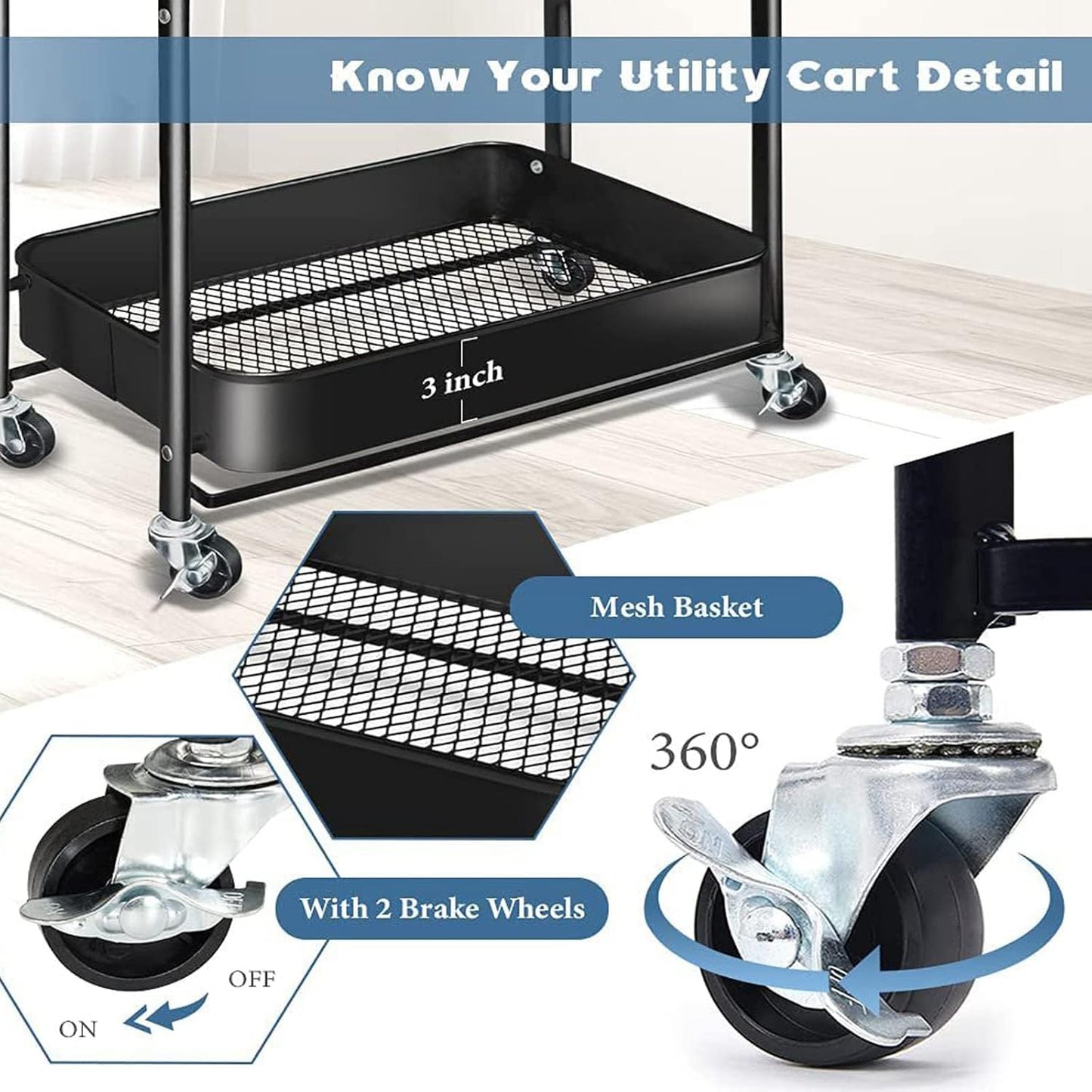 3 Tier Kitchen Shelf Folding Trolley