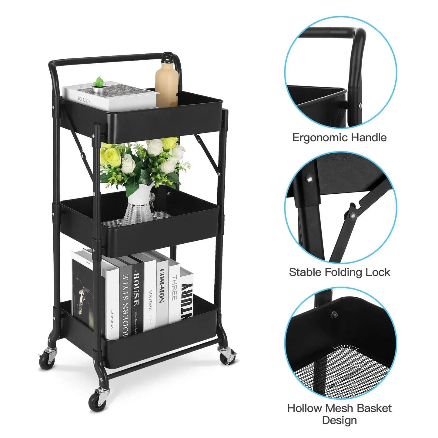 3 Tier Kitchen Shelf Folding Trolley