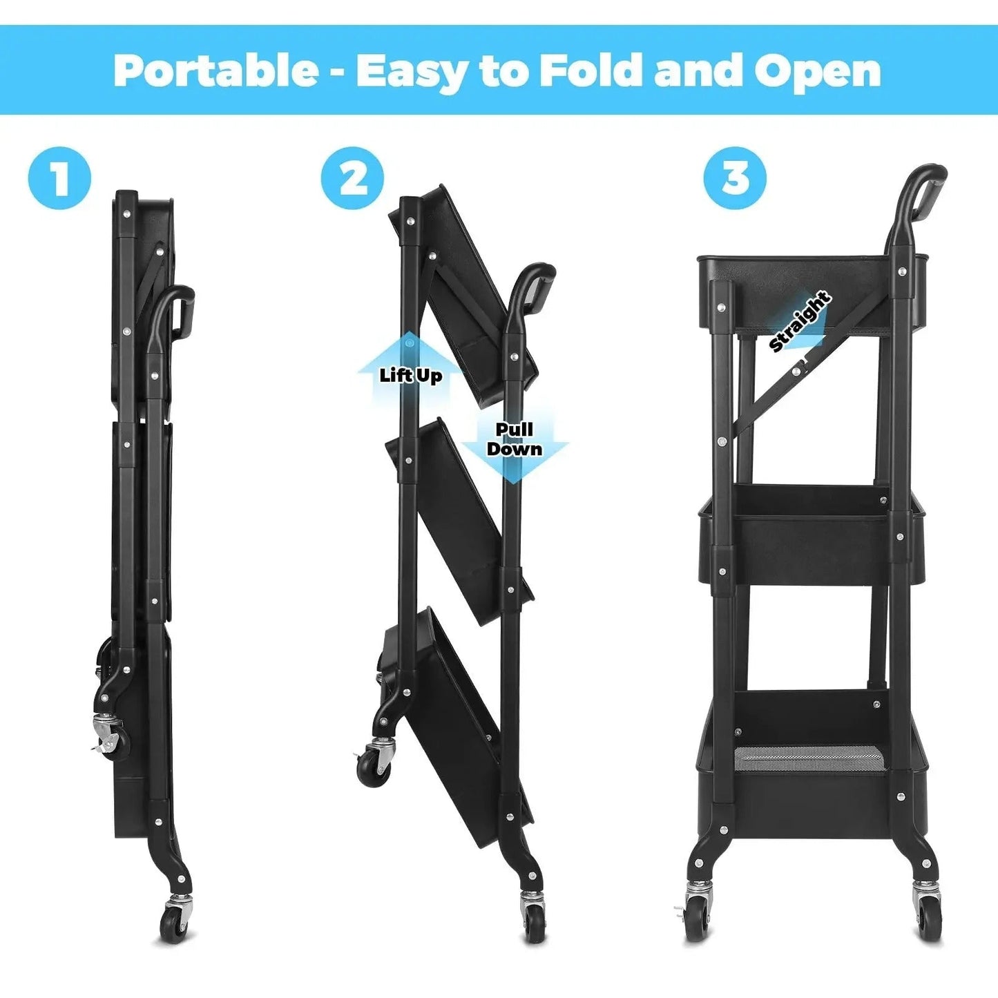 3 Tier Kitchen Shelf Folding Trolley