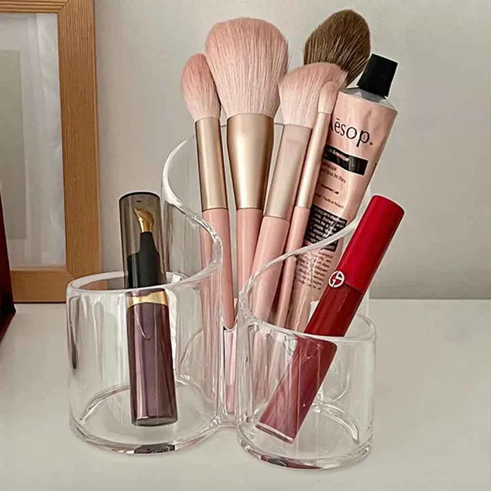 Acrylic 3 Compartment Cosmetic Brush Holder