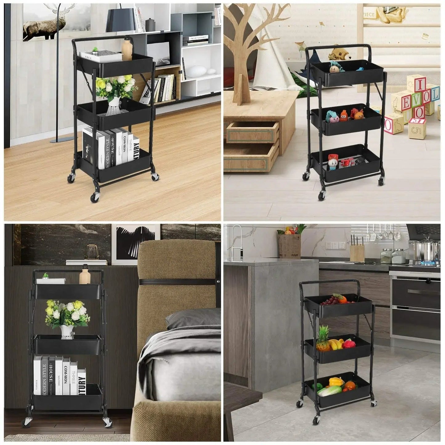 3 Tier Kitchen Shelf Folding Trolley