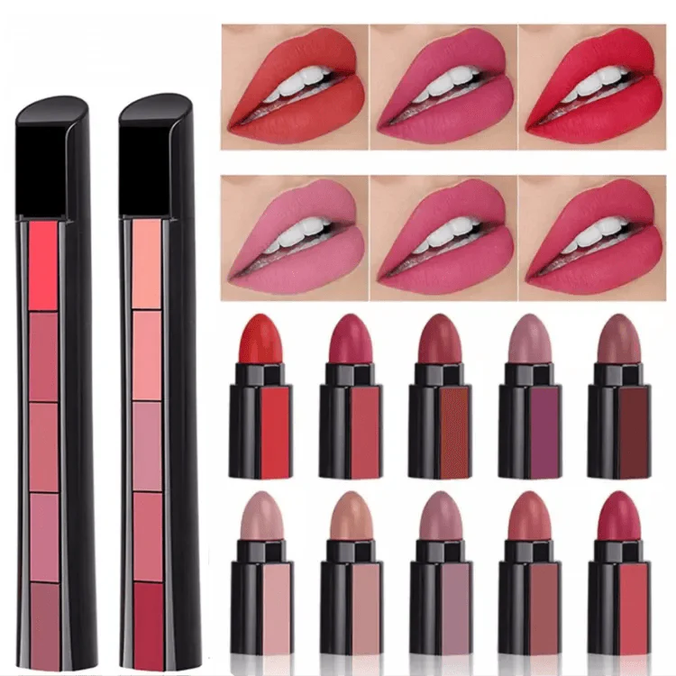 5 in 1 Romantic Matte Finish LipStick Set - Beauty Essentials For Girls